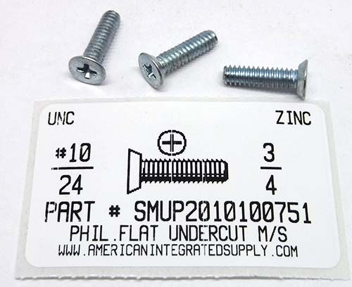 #10-24X3/4 UNDERCUT FLAT HEAD PHILLIPS MACHINE SCREW STEEL ZINC PLATED