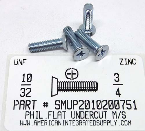 #10-32X3/4 UNDERCUT FLAT HEAD PHILLIPS MACHINE SCREW STEEL ZINC PLATED