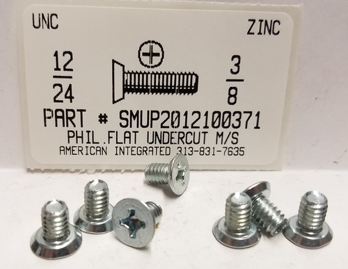 #12-24X3/8 UNDERCUT FLAT HEAD PHILLIPS MACHINE SCREW STEEL ZINC PLATED