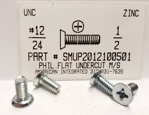 #12-24X1/2 UNDERCUT FLAT HEAD PHILLIPS MACHINE SCREW STEEL ZINC PLATED