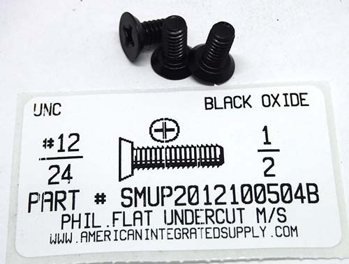 #12-24X1/2 UNDERCUT FLAT HEAD PHILLIPS MACHINE SCREW STEEL BLACK OXIDE