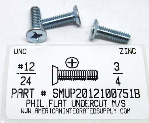 #12-24X3/4 UNDERCUT FLAT HEAD PHILLIPS MACHINE SCREW STEEL ZINC PLATED