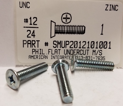 #12-24X1 UNDERCUT FLAT HEAD PHILLIPS MACHINE SCREW STEEL ZINC PLATED