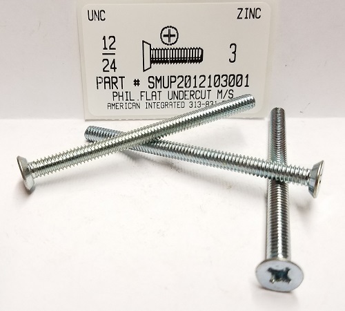 #12-24X3 UNDERCUT FLAT HEAD PHILLIPS MACHINE SCREW STEEL ZINC PLATED