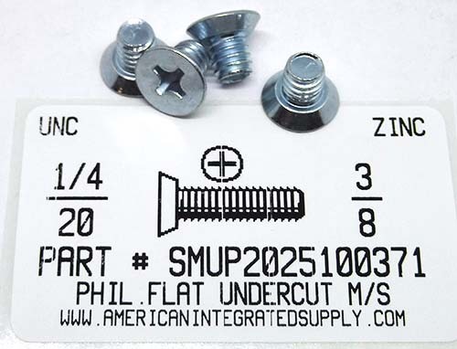 1/4-20X3/8 UNDERCUT FLAT HEAD PHILLIPS MACHINE SCREW STEEL ZINC PLATED
