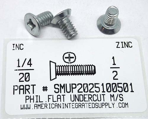 1/4-20X1/2 UNDERCUT FLAT HEAD PHILLIPS MACHINE SCREW 18-8-SS