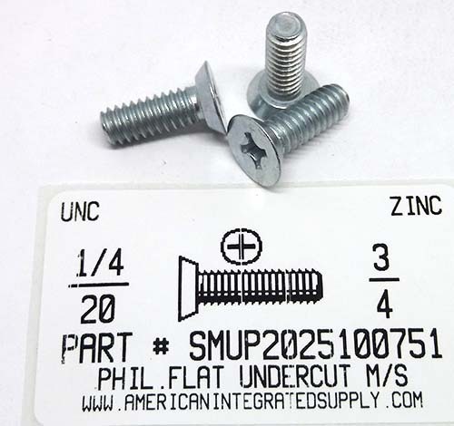 1/4-20X3/4 UNDERCUT FLAT HEAD PHILLIPS MACHINE SCREW STEEL ZINC PLATED