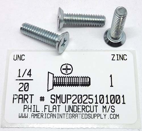 1/4-20X1 UNDERCUT FLAT HEAD PHILLIPS MACHINE SCREW STEEL ZINC PLATED