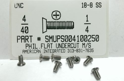 #4-40X1/4 UNDERCUT FLAT HEAD PHILLIPS MACHINE SCREW 18-8 STAINLESS STEEL