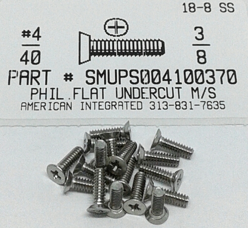 #4-40X3/8 UNDERCUT FLAT HEAD PHILLIPS MACHINE SCREW 18-8 STAINLESS STEEL