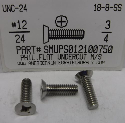 #12-24X3/4 UNDERCUT FLAT HEAD PHILLIP MACHINE SCREW 18-8 STAINLESS STEEL