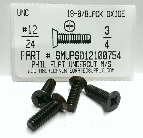 #12-24X3/4 UNDERCUT FLAT HEAD PHILLIP MACHINE SCREW 18-8 STAINLESS STEEL BLACK OXIDE