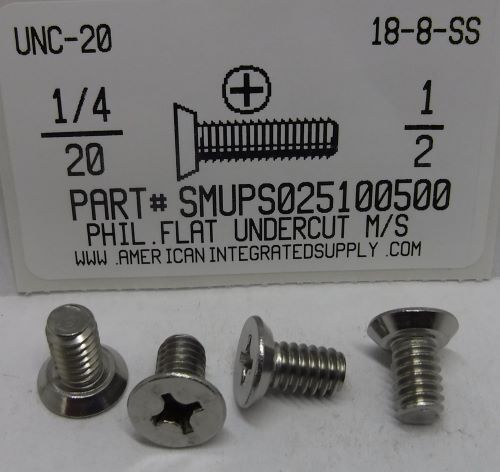 1/4-20X1/2 UNDERCUT FLAT HEAD PHILLIPS MACHINE SCREW 18-8 STAINLESS STEEL