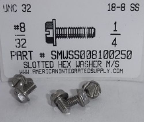 #8-32X1/4 INDENTED HEX WASHER HEAD SLOTTED MACHINE SCREW 18-8 STAINLESS STEEL