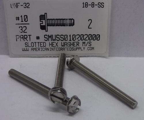 #10-32X2 INDENTED HEX WASHER HEAD SLOTTED MACHINE SCREW 18-8 STAINLESS STEEL