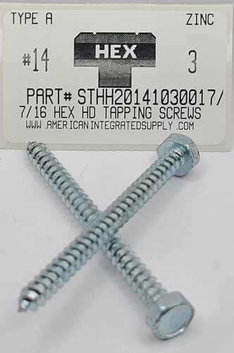 #14X3 HEX 7/16 HEAD TAPPING SCREW A STEEL ZINC PLATED
