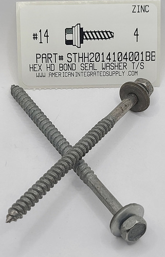 #14X4 HEX HEAD TAPPING SCREW STEEL ZINC PLATED WITH BONDED SEALING WASHER