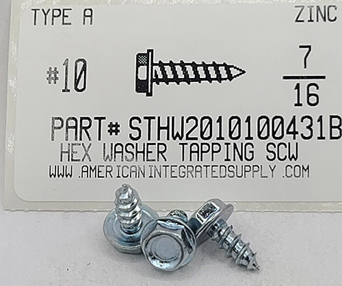 #10X7/16 HEX WASHER HEAD TAPPING SCREW A STEEL ZINC PLATED (DISCONTINUED)