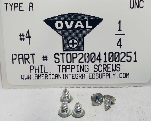 #4X1/4 OVAL HEAD PHILLIPS TAPPING SCREW AB STEEL ZINC PLATED
