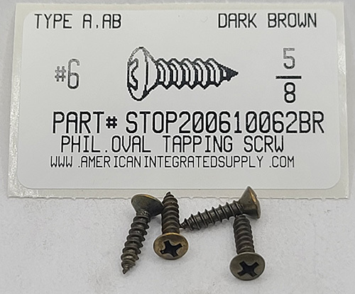 #6X5/8 OVAL HEAD PHILLIPS TAPPING SCREW AB STEEL DARK BROWN (DISCONTINUED)