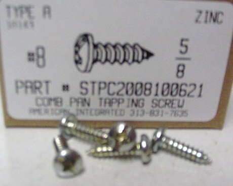 #8X5/8 PAN HEAD COMBO SLOTTED PHILLIPS TAPPING SCREW A,AB STEEL ZINC PLATED