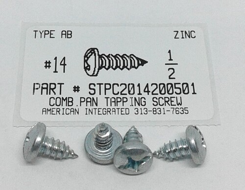 #14X1/2 PAN HEAD COMBO SLOTTED PHILLIPS TAPPING SCREW A,AB STEEL ZINC PLATED