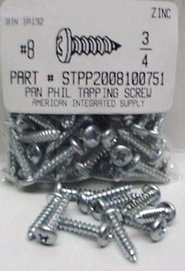 #8X3/4 PAN HEAD PHILLIPS TAPPING SCREW A STEEL ZINC PLATED