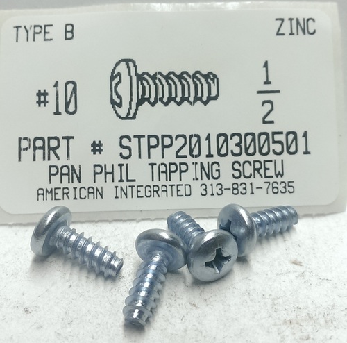 #10X1/2 PAN HEAD PHILLIPS TAPPING SCREW B STEEL ZINC PLATED