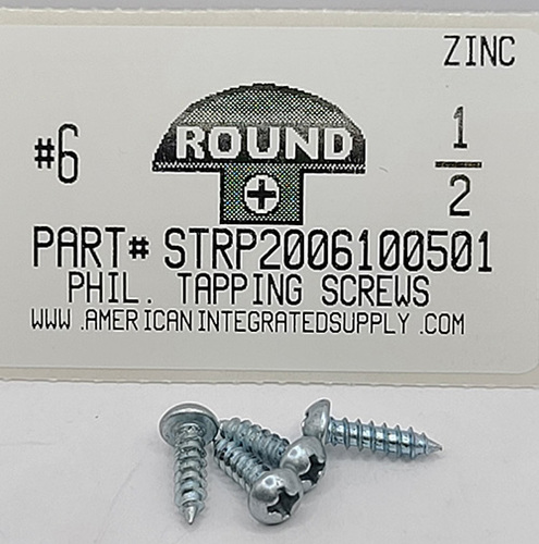 #6X1/2 ROUND HEAD PHILLIPS TAPPING SCREW A STEEL ZINC PLATED