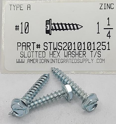 #10X1-1/4 HEX WASHER HEAD SLOTTED TAPPING SCREW A STEEL ZINC PLATED