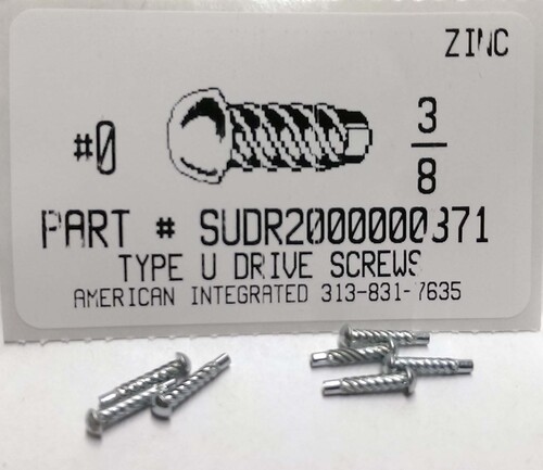 #0X3/8 ROUND HEAD U-DRIVE SCREW STEEL ZINC PLATED USE #51 DRILL REC. HOLE .067" (DISCONTINUED)