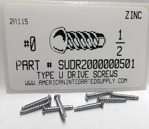 #0X1/2 ROUND HEAD U-DRIVE SCREW STEEL ZINC PLATED USE #51 DRILL REC. HOLE .067" (DISCONTINUED)