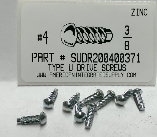 #4X3/8 ROUND HEAD U-DRIVE SCREW ZINC PLATED USE #37 DRILL REC. HOLE .104"