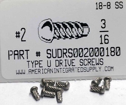 #2X3/16 ROUND HEAD U-DRIVE SCREW 18-8 STAINLESS STEEL USE #44 DRILL REC. HOLE .086