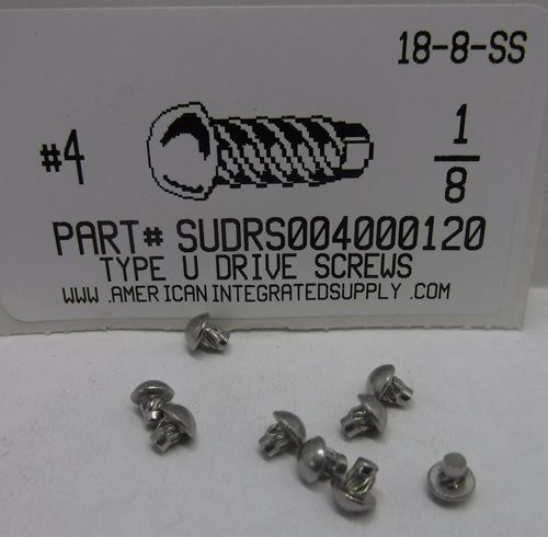 #4X1/8 ROUND HEAD U-DRIVE SCREW 18-8 STAINLESS STEEL USE #37 DRILL REC. HOLE .104