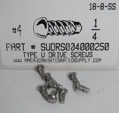#4X1/4 ROUND HEAD U-DRIVE SCREW 18-8 STAINLESS STEEL USE #37 DRILL REC. HOLE .104