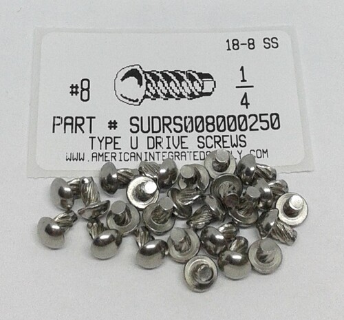 #8X1/4 ROUND HEAD U-DRIVE SCREW 18-8 STAINLESS STEEL USE #27 DRILL REC. HOLE .144