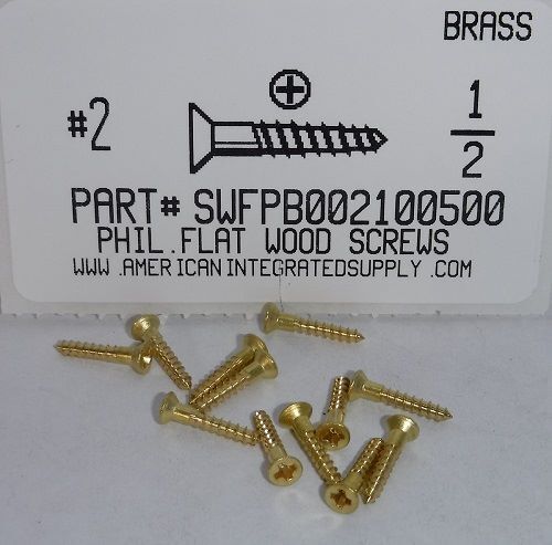 #2X1/2 FLAT HEAD PHILLIPS WOOD SCREW BRASS