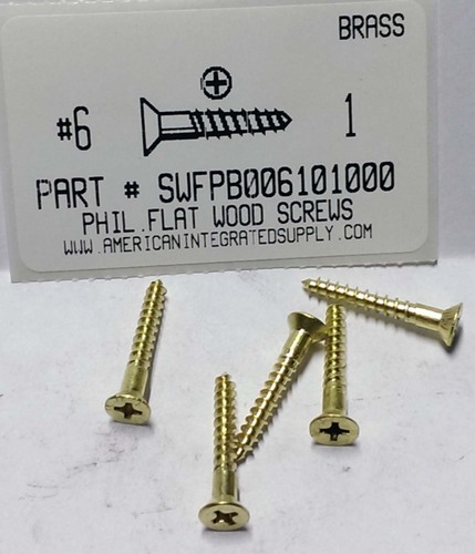 #6X1 FLAT HEAD PHILLIPS WOOD SCREW BRASS