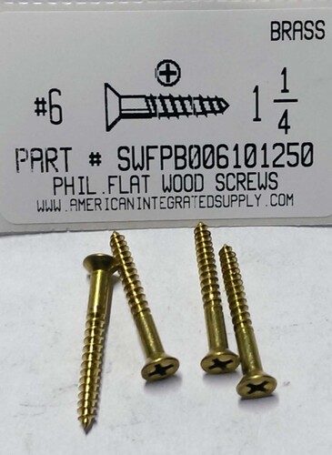 #6X1-1/4 FLAT HEAD PHILLIPS WOOD SCREW BRASS