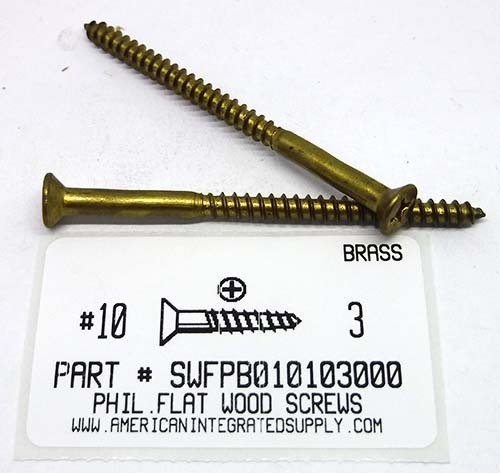 #10X3 FLAT HEAD PHILLIPS WOOD SCREW BRASS