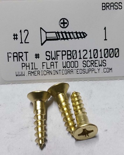 #12X1 FLAT HEAD PHILLIPS WOOD SCREW BRASS