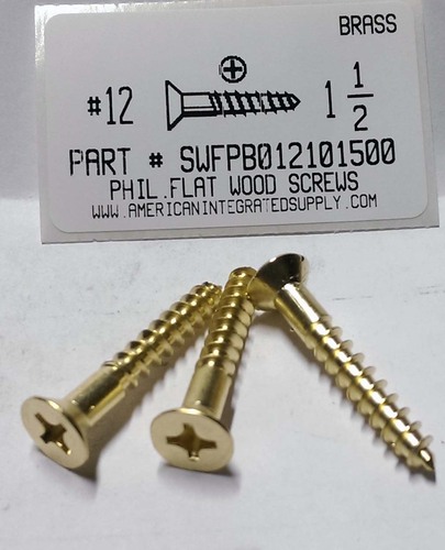#12X1-1/2 FLAT HEAD PHILLIPS WOOD SCREW BRASS