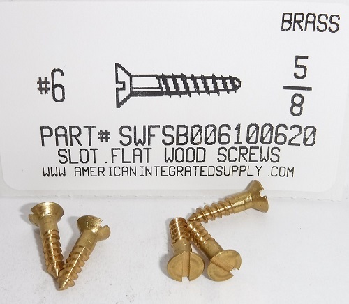 #6X5/8 FLAT HEAD SLOTTED WOOD SCREW BRASS