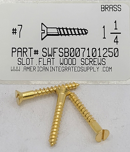 #7X1-1/4 FLAT HEAD SLOTTED WOOD SCREW BRASS