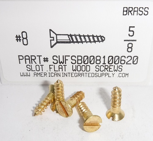 #8X5/8 FLAT HEAD SLOTTED WOOD SCREW BRASS
