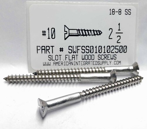 #10X2-1/2 FLAT HEAD SLOTTED WOOD SCREW 18-8 STAINLESS STEEL