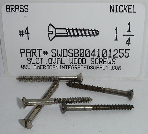 #4X1-1/4 OVAL HEAD SLOTTED WOOD SCREW BRASS NICKEL PLATED (DISCONTINUED)
