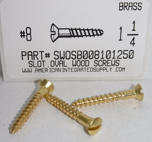 #8X1-1/4 OVAL HEAD SLOTTED WOOD SCREW BRASS