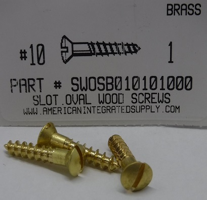 #10X1 OVAL HEAD SLOTTED WOOD SCREW BRASS